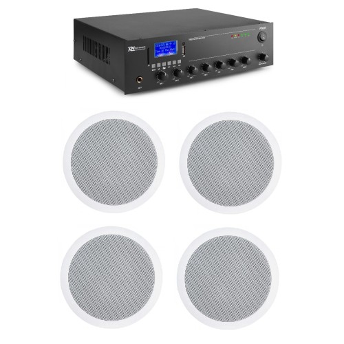 KIT DE SONORIZARE: 1x Amplificator de sonorizări, 100V/70V/8 ohm, 30W RMS, Power Dynamics PPA30 + 4x Difuzoare de tavan, 100V, 10W, 6", Power Dynamics CSPB6