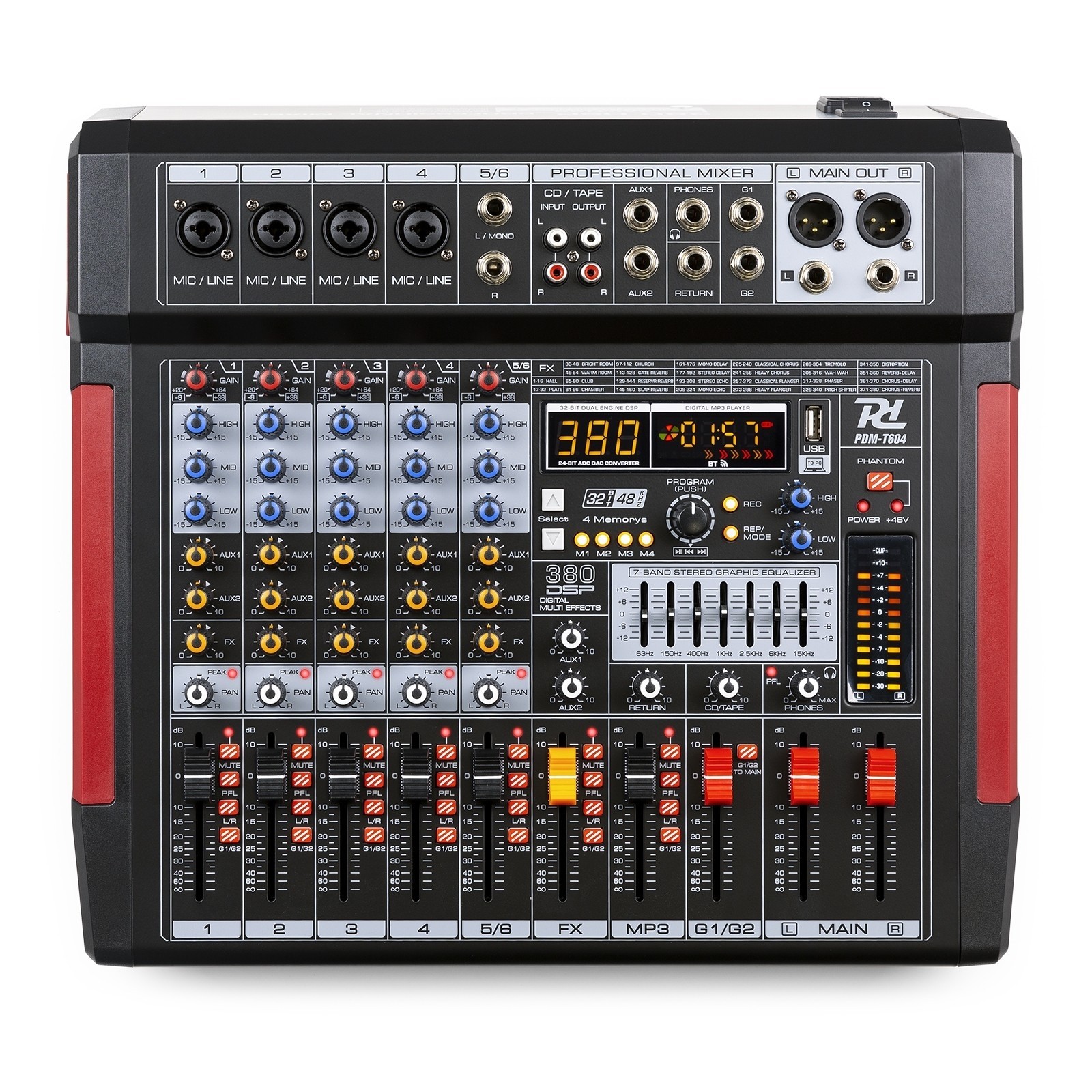 PDM-T604 Mixer pasiv de scena cu 6 canale, Bluetooth/USB/DSP