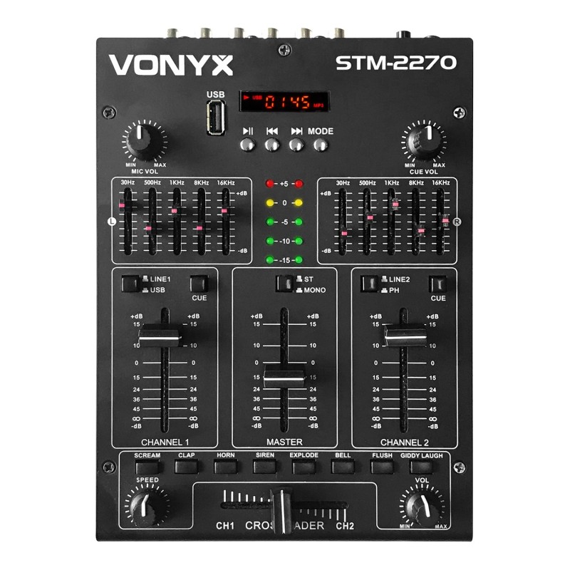 STM2270 Mixer DJ cu 4 canale, efecte de sunet, Bluetooth/USB/MP3, Vonyx