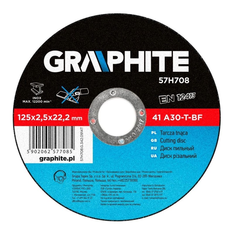 Disc de tăiere pentru metal, 125x2.5x22.2 mm, Graphite