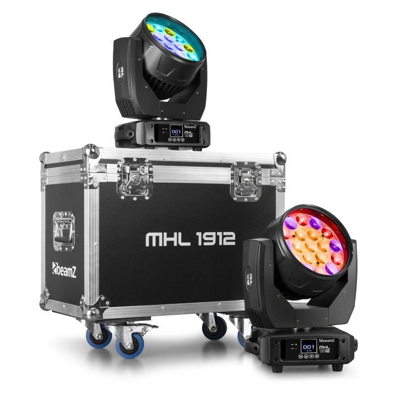 MHL1912 Set 2 movinghead-uri cu efect Wash/Zoom cu servieta, 19x12W LED RGBW, DMX, BeamZ Professional