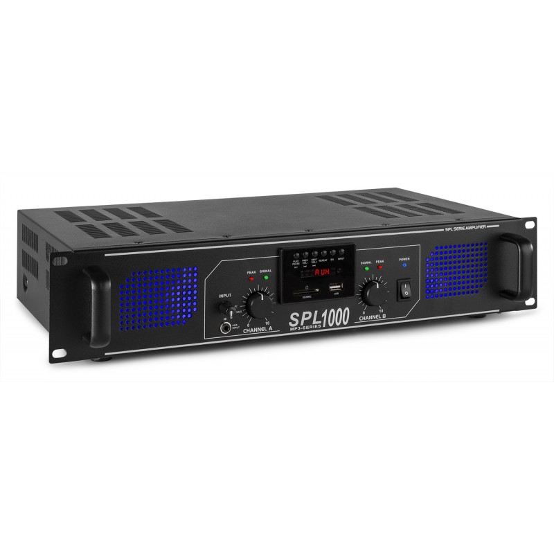 SPL1000MP3 Amplificator cu 2 canale, 2x150W RMS, USB/SD, LED, Skytec