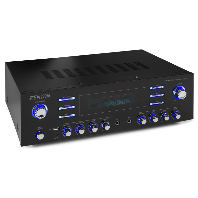Amplificator Surround Hi-Fi, 5 canale, 2x180W, Bluetooth/USB, Fenton AV340BT