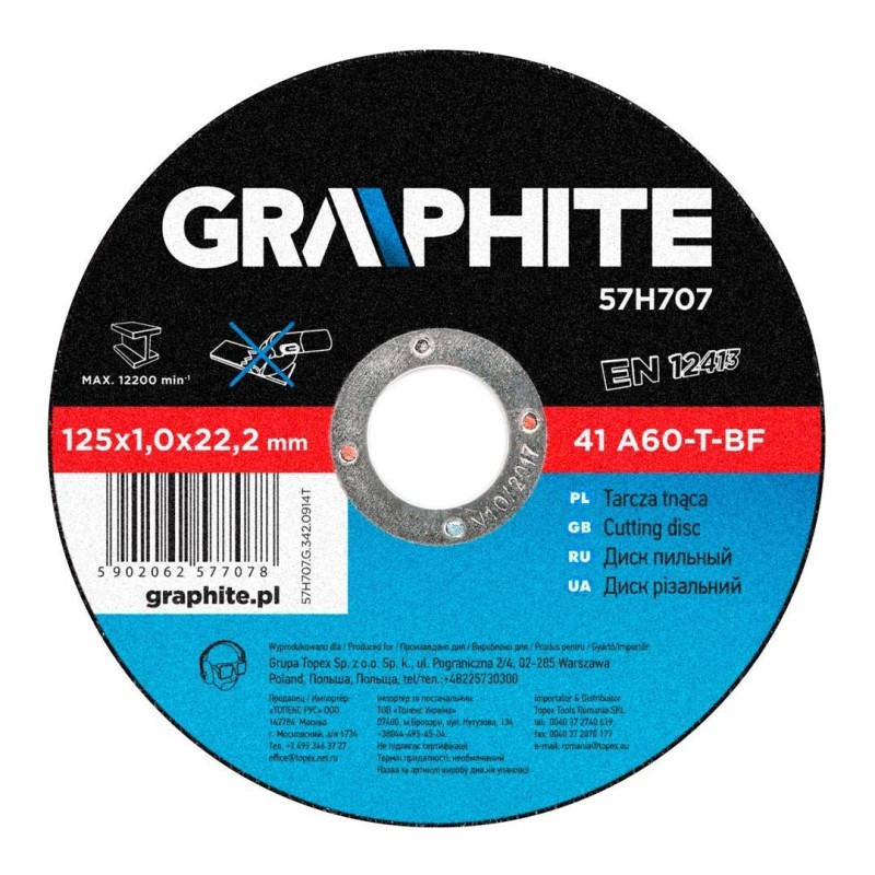 Disc de tăiere pentru metal, 125x1x22.2 mm, Graphite