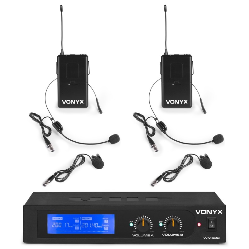 WM522B Set 2x microfoane fara fir cu 2x microfoane lavaliera VHF, Vonyx