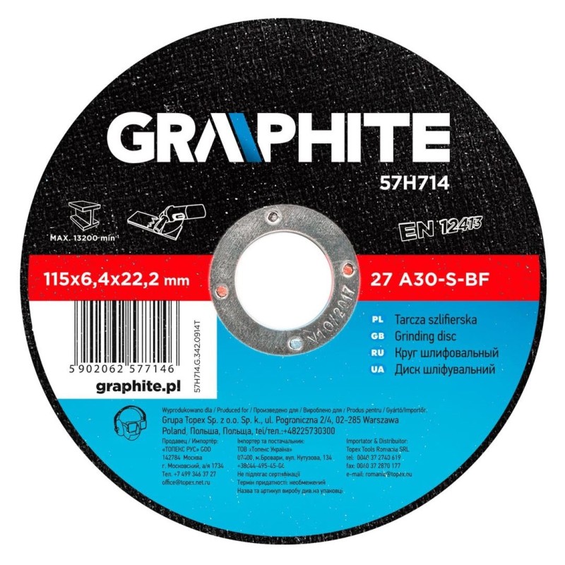 Disc polizare pentru metal 115 x 6,4 x 22 mm, Graphite