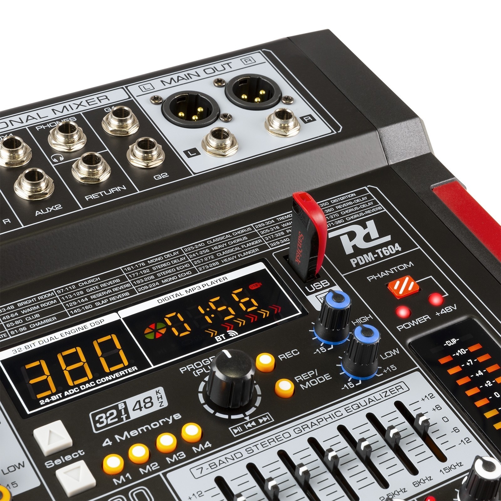 PDM-T604 Mixer pasiv de scena cu 6 canale, Bluetooth/USB/DSP