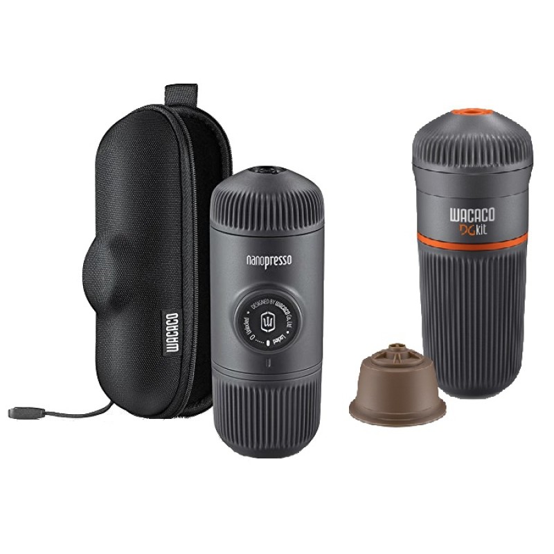 Kit: aparat portabil de cafea cu carcasă Nanopresso Elements, negru + accesoriu pentru Nanopresso, pentru capsule Nescafé Dolce Gusto, WACACO