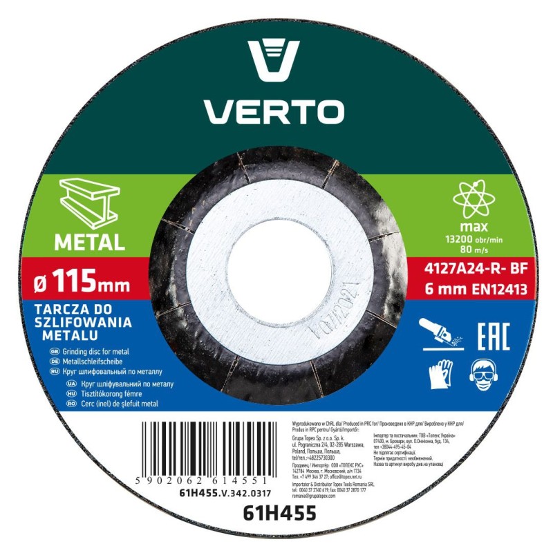 Disc diamantat pentru metal, 115x22.2x6mm, Verto