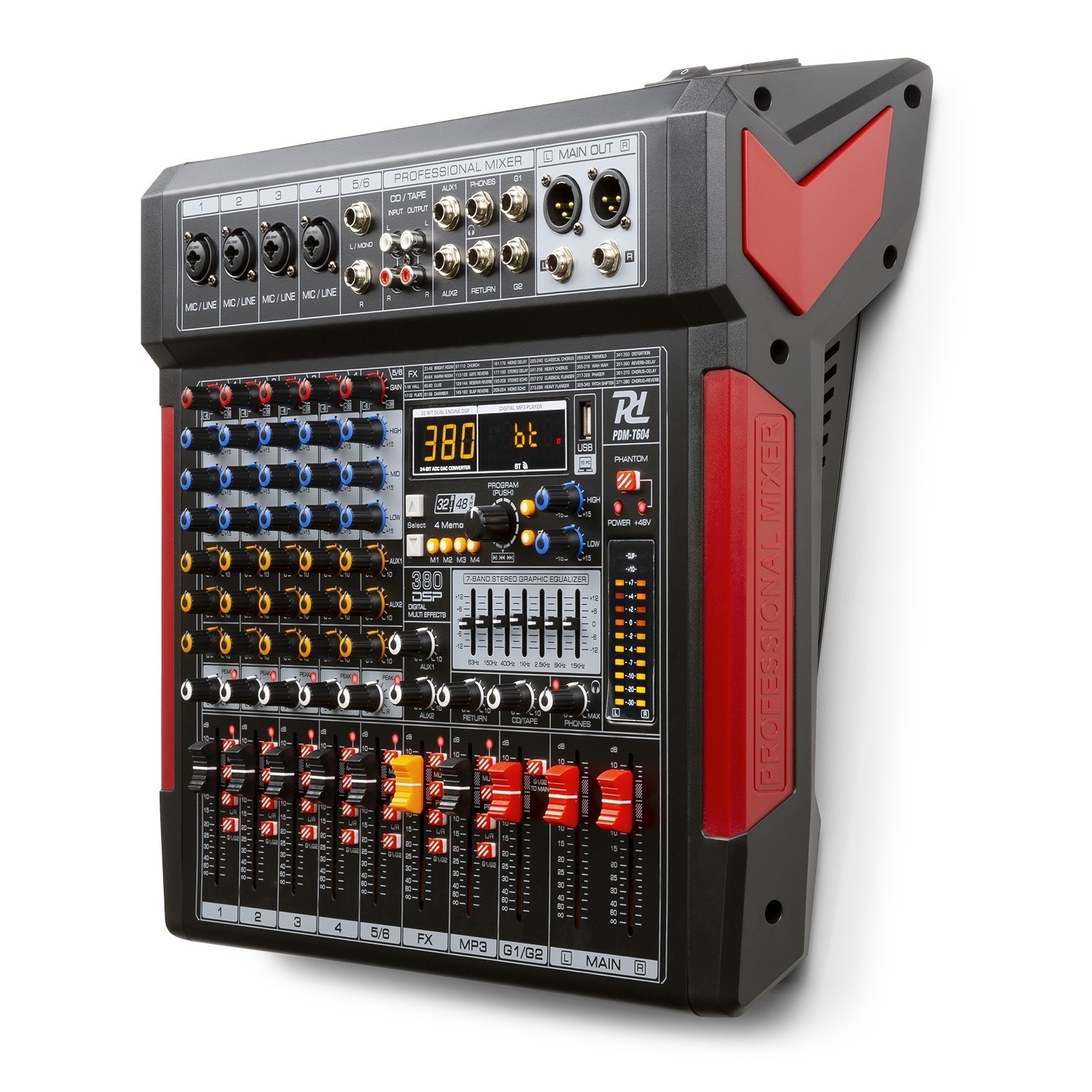 PDM-T604 Mixer pasiv de scena cu 6 canale, Bluetooth/USB/DSP