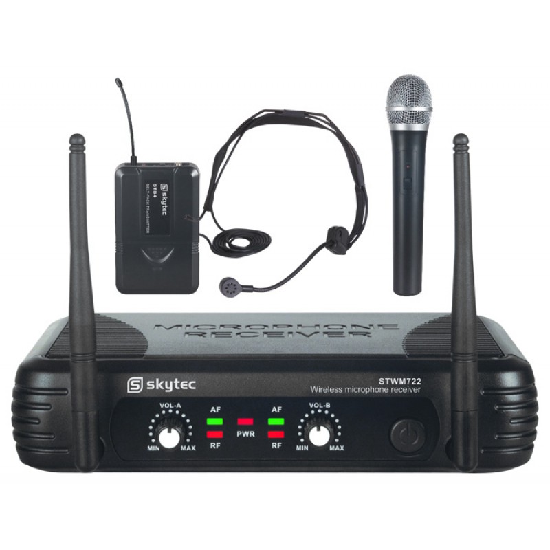 STWM722C Microfon fara fir cu 1x lavaliera si 1 microfon de mana combi UHF skytec