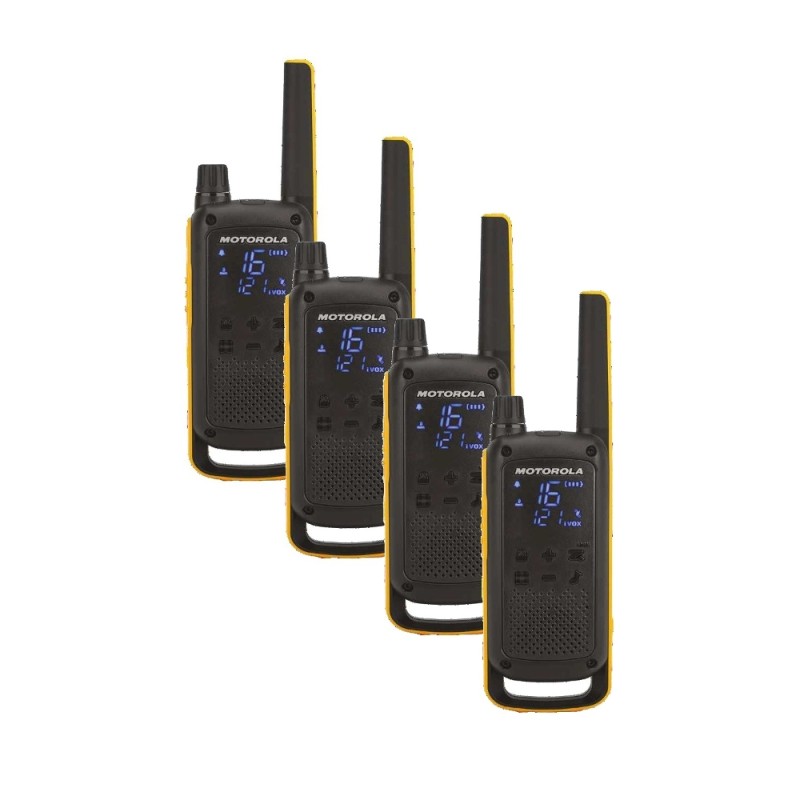 Set 4 stații radio PMR portabile + 2 încărcătoare Motorola Talkabout T82, galben